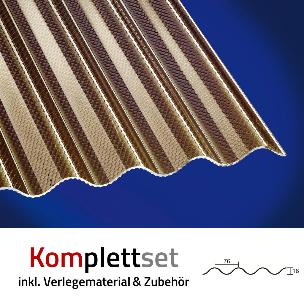 Komplettset Polycarbonat Sinus 76/18 2,6 - 2,8mm Wabenstruktur Bronze