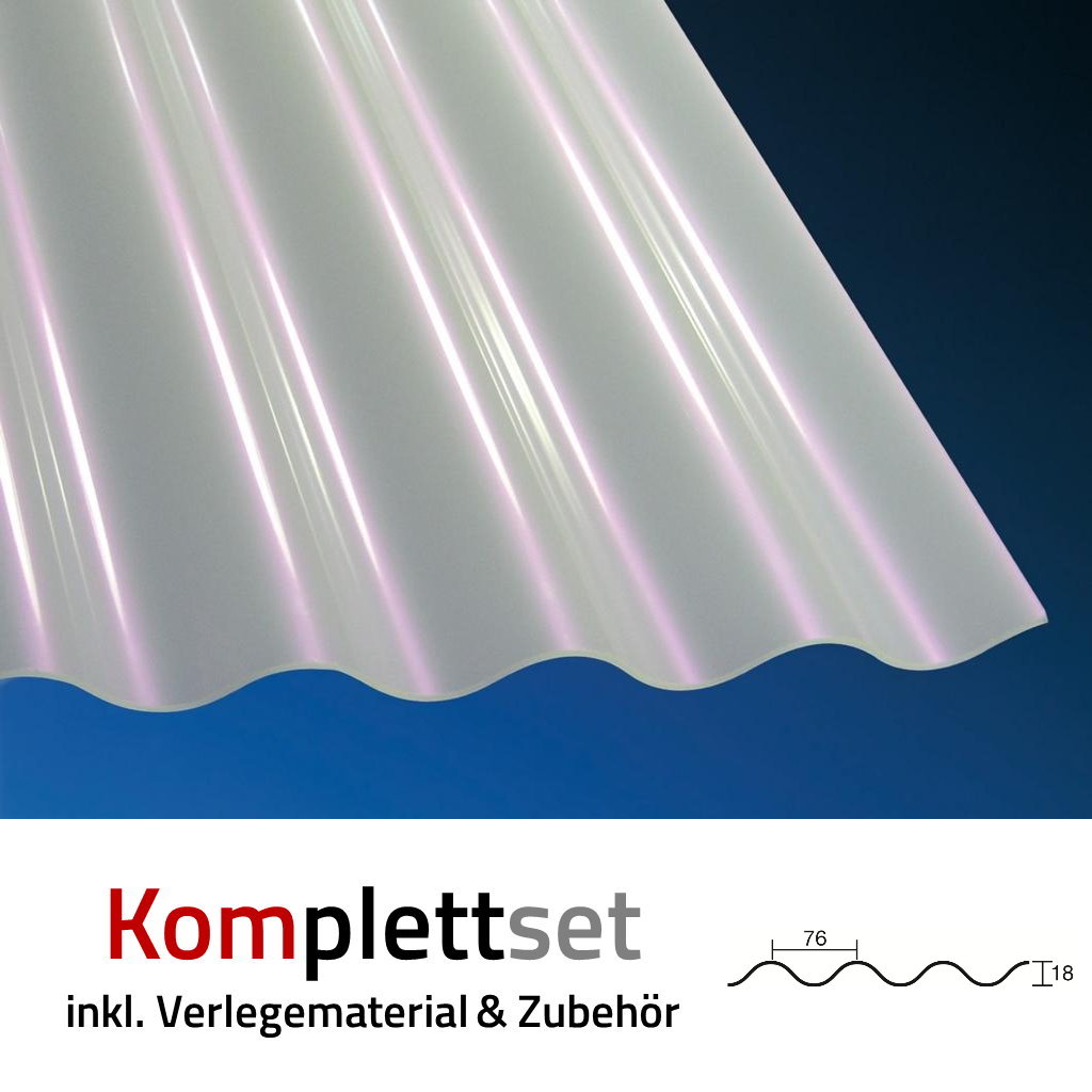 Komplettset Acrylglas Sinus 76/18 3mm Opal-Weiß mit Sunstop Effekt