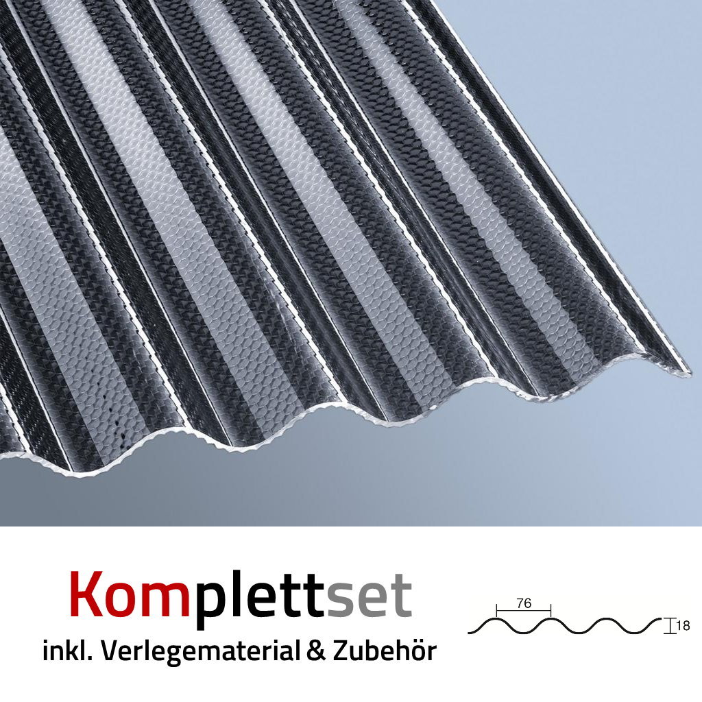 Komplettsett_Wabe_graphit Komplettset Acrylglas Sinus 76/18 3mm Wabenstruktur Graphit