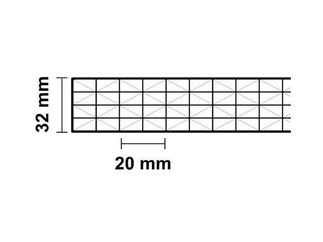 Makrolon® Stegplatte aus Polycarbonat, 32mm stark, opal, Steg 3 Fach, M-Fachwerk, 32/20/5M Heat Stop! Details