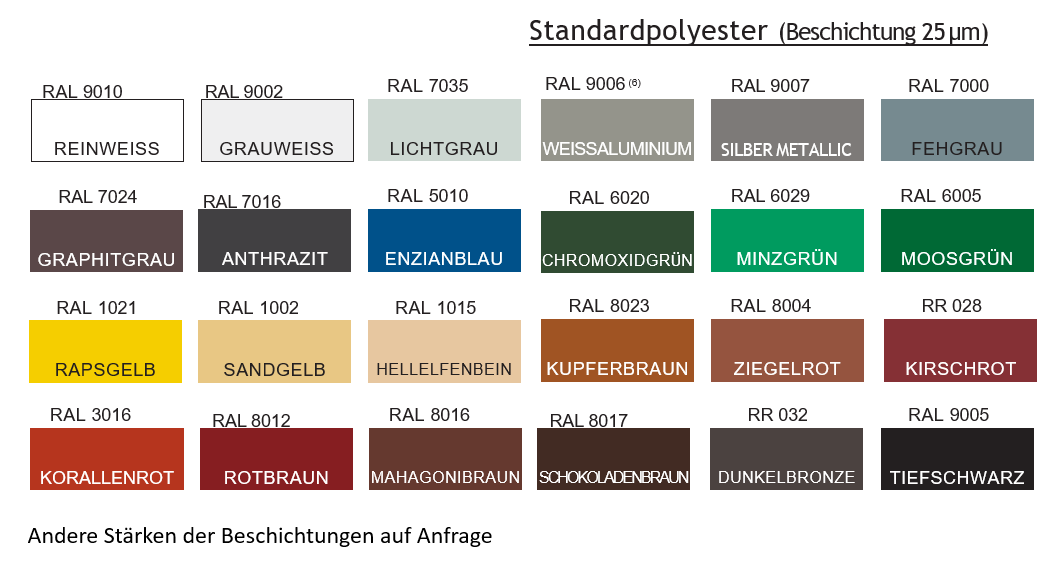 Trapezblech T35DR/1050 - Wand - Verschiedene Farben