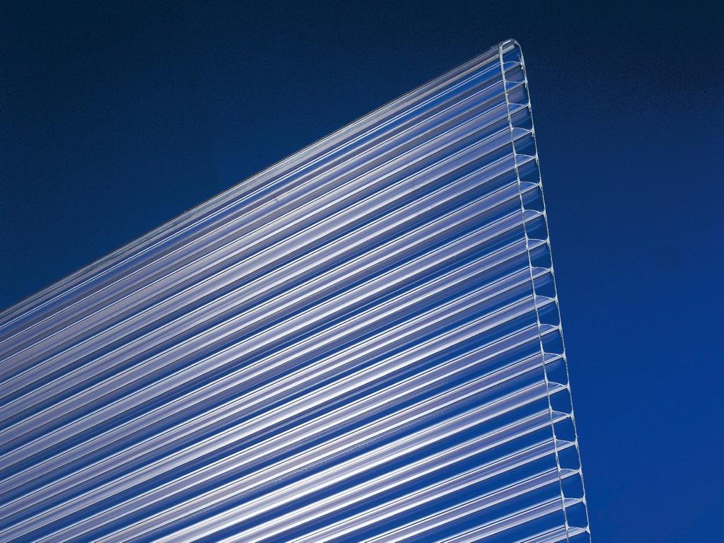 Stegplatte aus Polycarbonat, 10mm stark, klar, Steg 2 Fach, 10-10