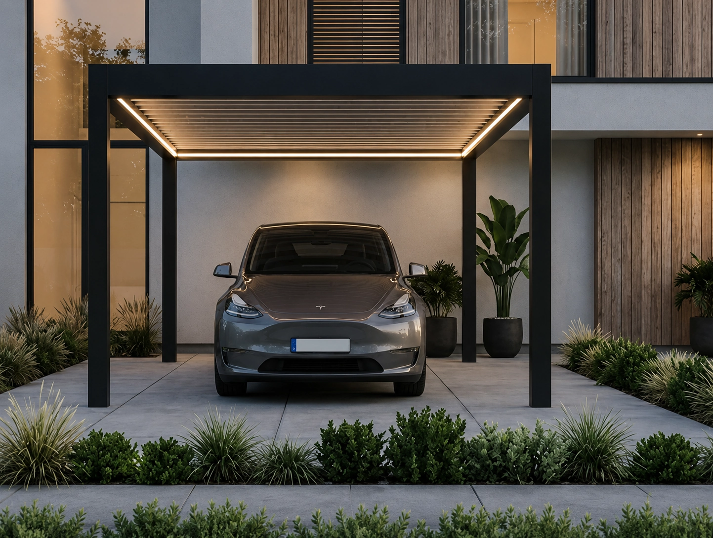 Pinela Delight Design Carport aus Aluminium – Schlankes Flachdach Carport mit LED