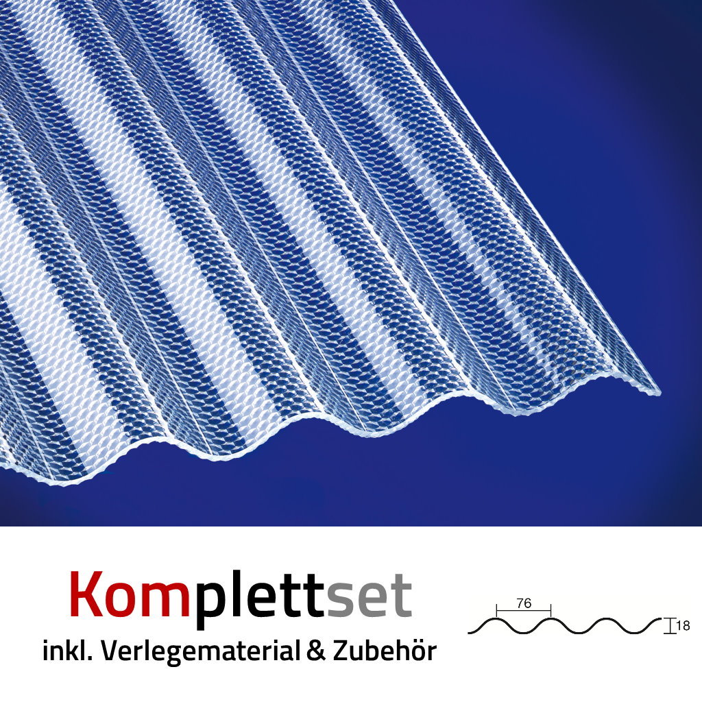 Komplettset Polycarbonat Sinus 76/18 2,6 - 2,8mm Wabenstruktur Farblos